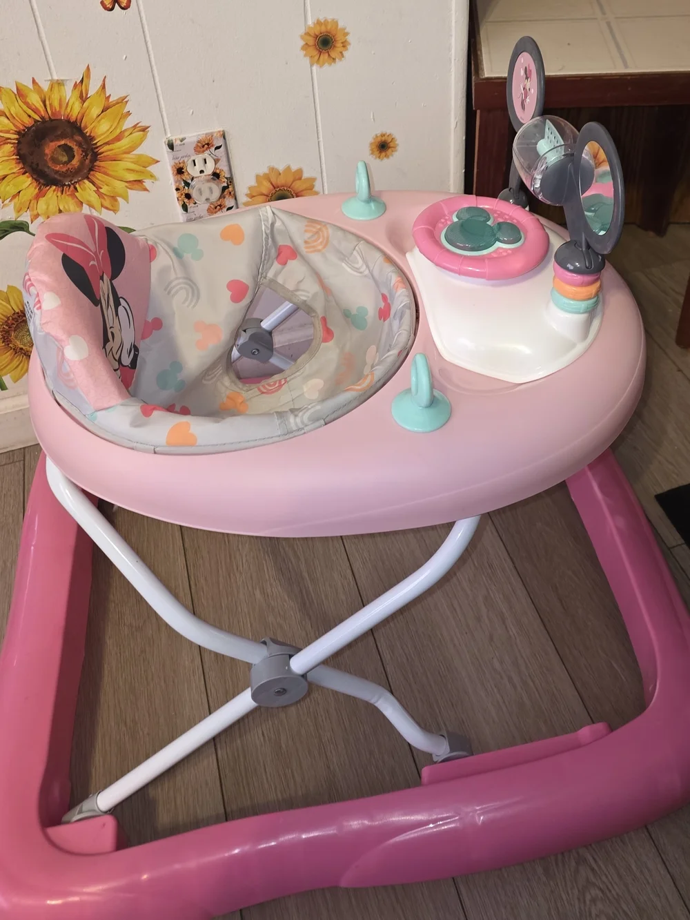 Pink Minnie Mouse-Themed Baby Walker with Interactive Tray